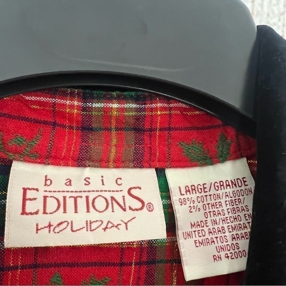 Vintage Basic Editions Womens Christmas Holiday Woven Shirt size Large - Picture 10 of 12